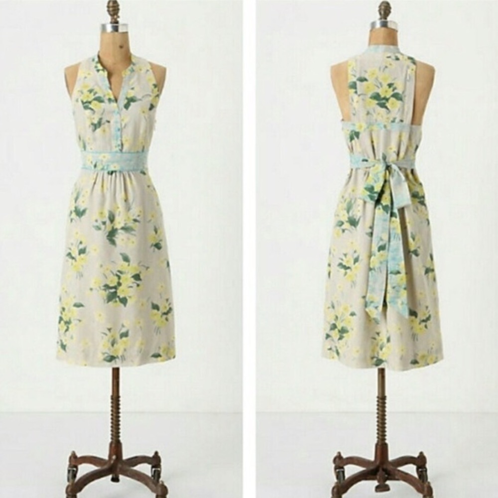 ANTHROPOLOGIE | Women’s Yellow Silk Midi Spring Dress